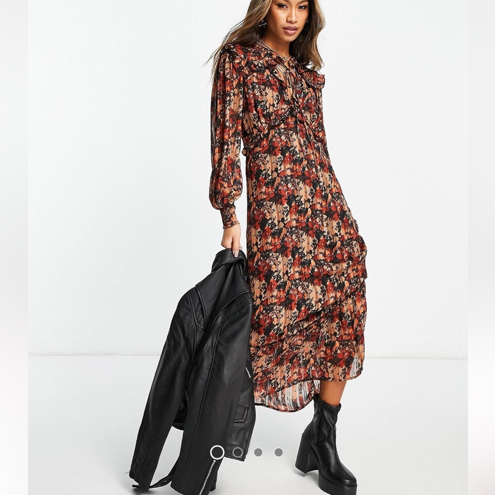 Topshop autumnal floral tie front midi dress in multi